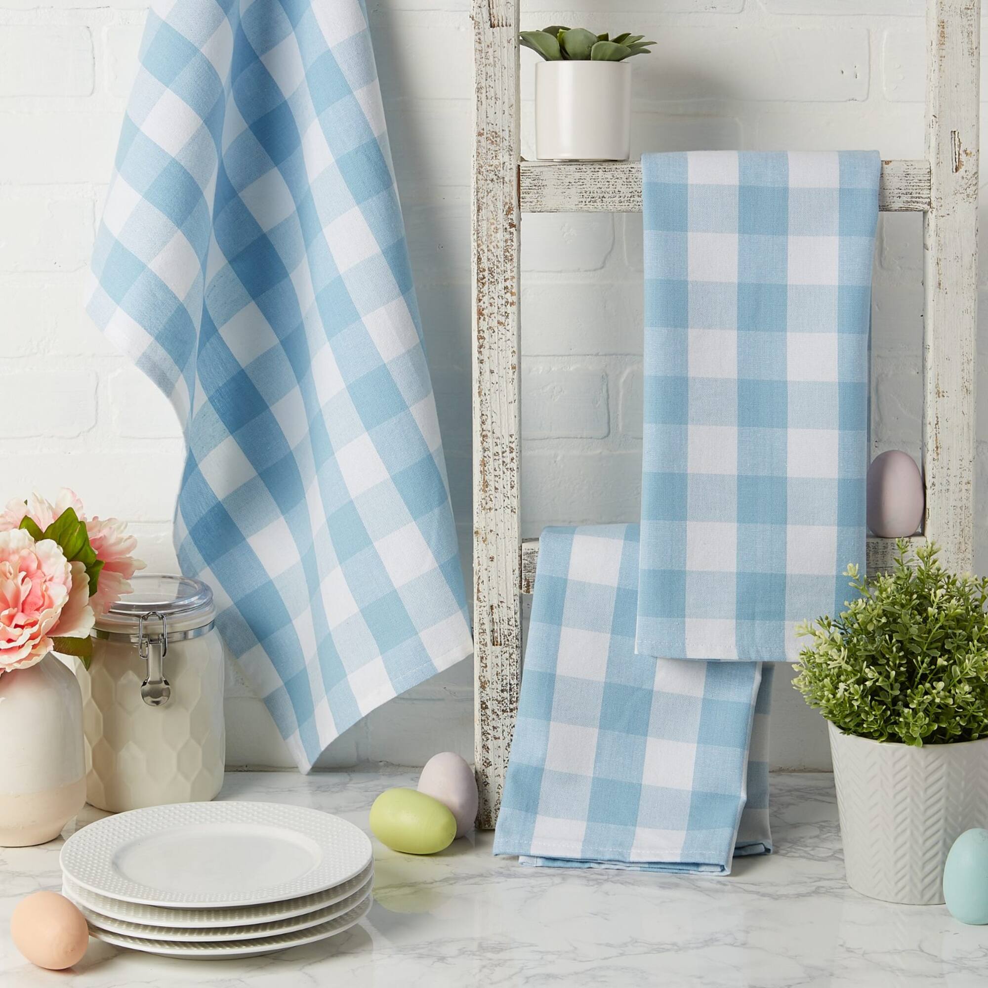 DII® Light Blue Buffalo Check Dishtowel, 3ct.